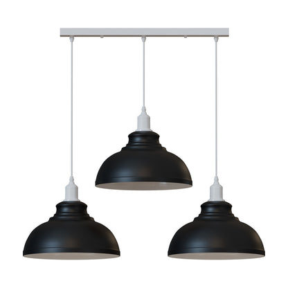 3-Light Cluster Pendant – Coloured Holders & Shades, Plate or Bar - White, Curvy 29 cm Black & White Inner, Without Bulb