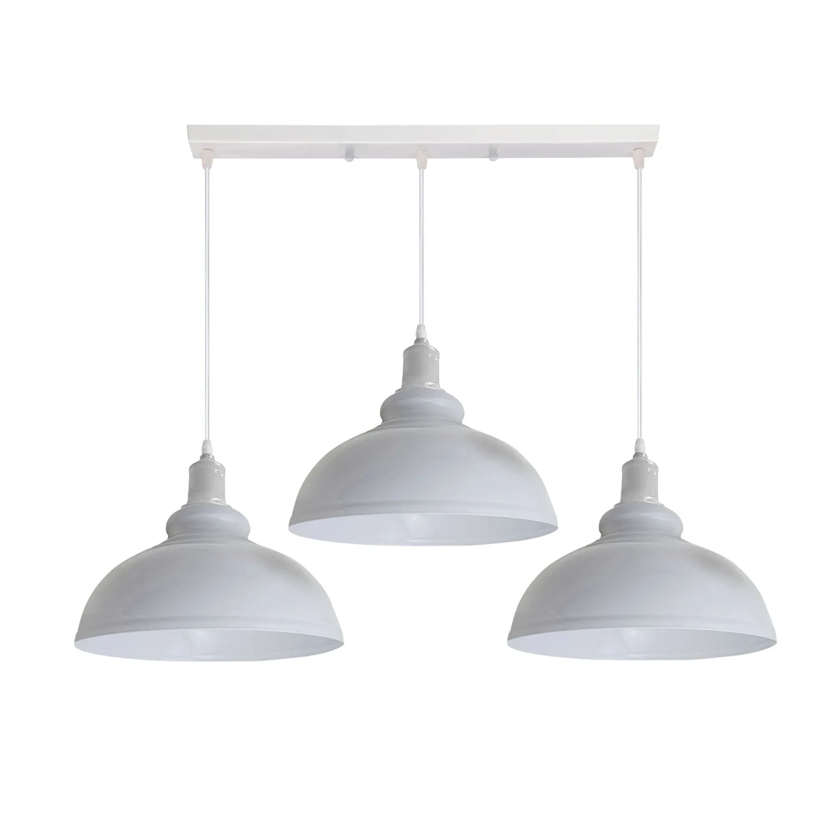3-Light Cluster Pendant – Coloured Holders & Shades, Plate or Bar - White, Curvy 29 cm White, Without Bulb