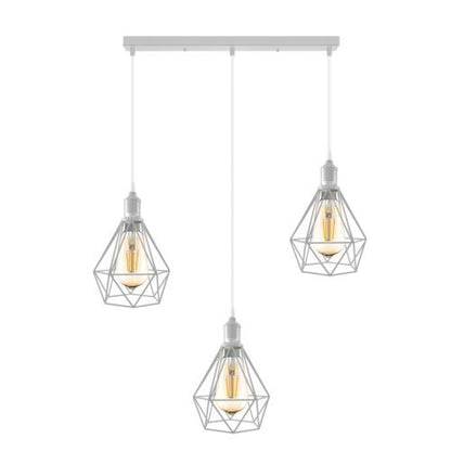 3-Light Cluster Pendant – Coloured Holders & Shades, Plate or Bar - White, Diamond Cage White 500 mm Rose, Without Bulb