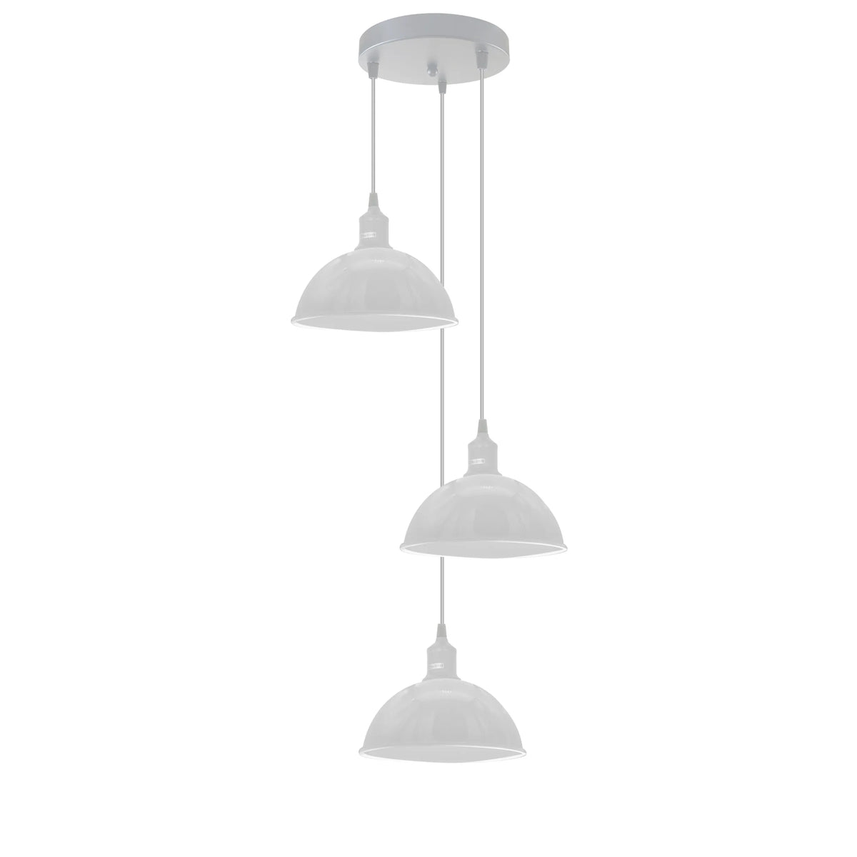 3-Light Cluster Pendant – Coloured Holders & Shades, Plate or Bar - White, Dome 21 cm White 200 mm Rose Cord Grip, Without Bulb