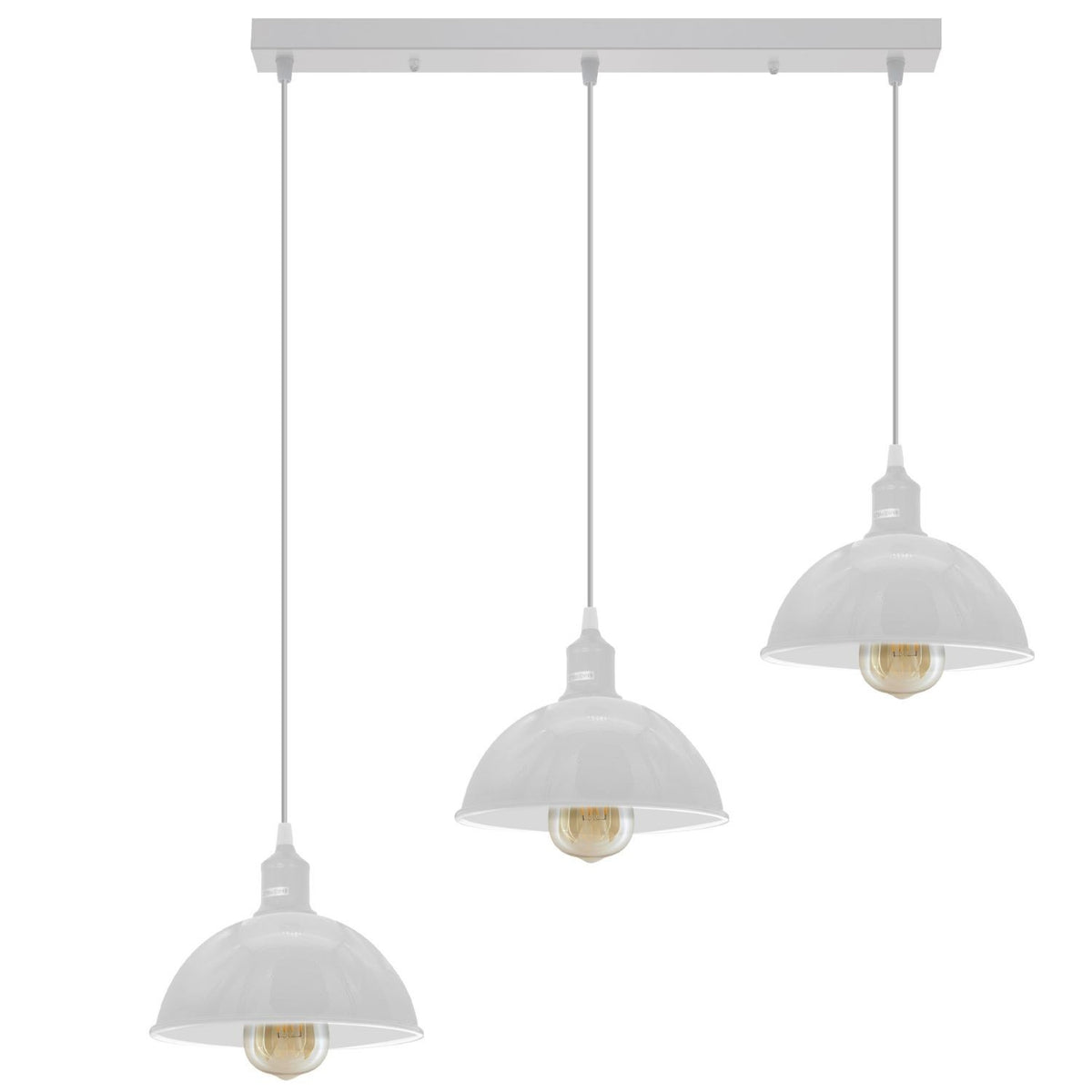 3-Light Cluster Pendant – Coloured Holders & Shades, Plate or Bar - White, Dome 21 cm White 500 mm Rose, Without Bulb