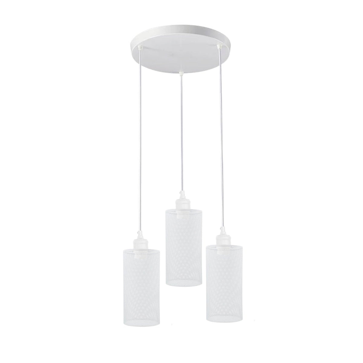 3-Light Cluster Pendant – Coloured Holders & Shades, Plate or Bar - White, Drum Style 5 White 200 mm Rose, Without Bulb