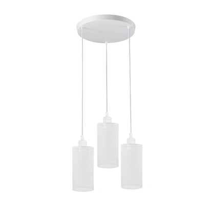3-Light Cluster Pendant – Coloured Holders & Shades, Plate or Bar - White, Drum Style 5 White 200 mm Rose, Without Bulb