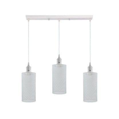 3-Light Cluster Pendant – Coloured Holders & Shades, Plate or Bar - White, Drum Style 5 White 500 mm Rose, Without Bulb