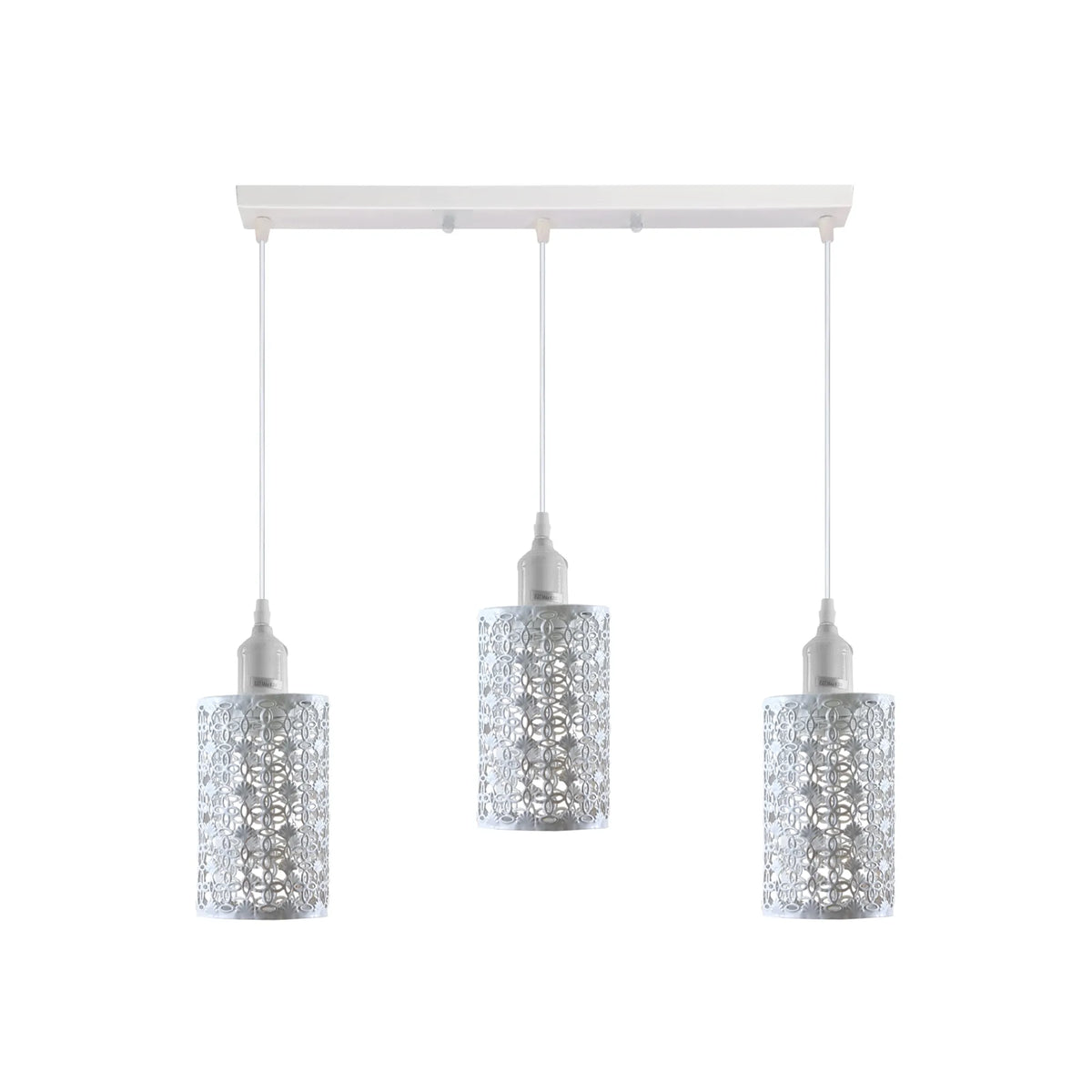 3-Light Cluster Pendant – Coloured Holders & Shades, Plate or Bar - White, Drum Style 4 White 500 mm Rose, Without Bulb