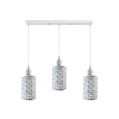 3-Light Cluster Pendant – Coloured Holders & Shades, Plate or Bar - White, Drum Style 4 White 500 mm Rose, Without Bulb