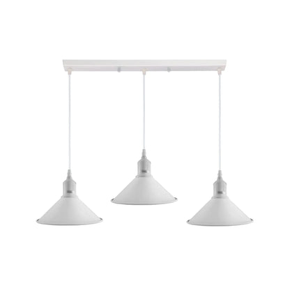 3-Light Cluster Pendant – Coloured Holders & Shades, Plate or Bar - White, Flat Cone 22 cm White, Without Bulb