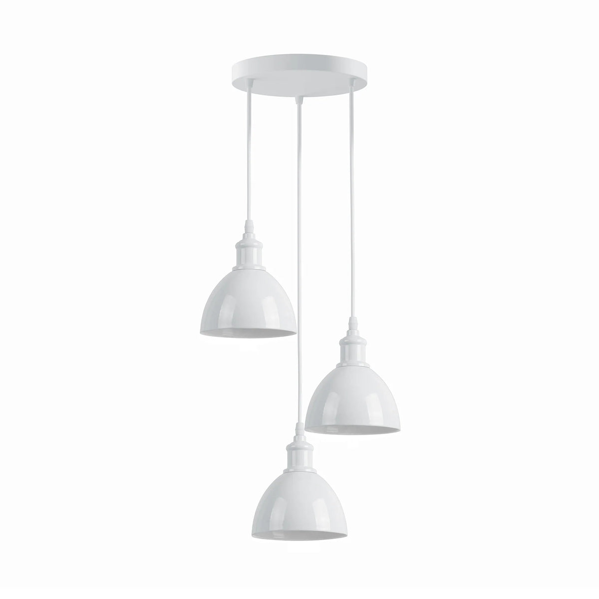 3-Light Cluster Pendant – Coloured Holders & Shades, Plate or Bar - White, Bell 15 cm White, Without Bulb