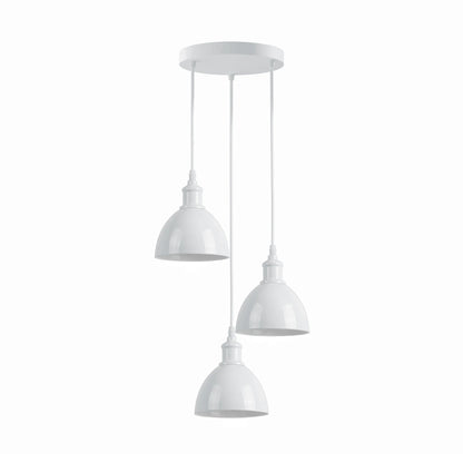 3-Light Cluster Pendant – Coloured Holders & Shades, Plate or Bar - White, Bell 15 cm White, Without Bulb