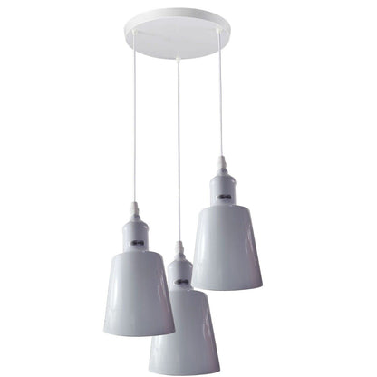 3-Light Cluster Pendant – Coloured Holders & Shades, Plate or Bar - White, Tall Bell 15 cm White, Without Bulb