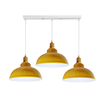 3-Light Cluster Pendant – Coloured Holders & Shades, Plate or Bar - Yellow, Curvy 29 cm Yellow, Without Bulb