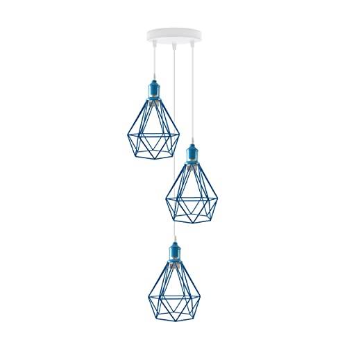 3-Light Cluster Pendant – Coloured Holders & Shades, Plate or Bar - Yellow, Diamond Cage Yellow 200 mm Rose, Without Bulb