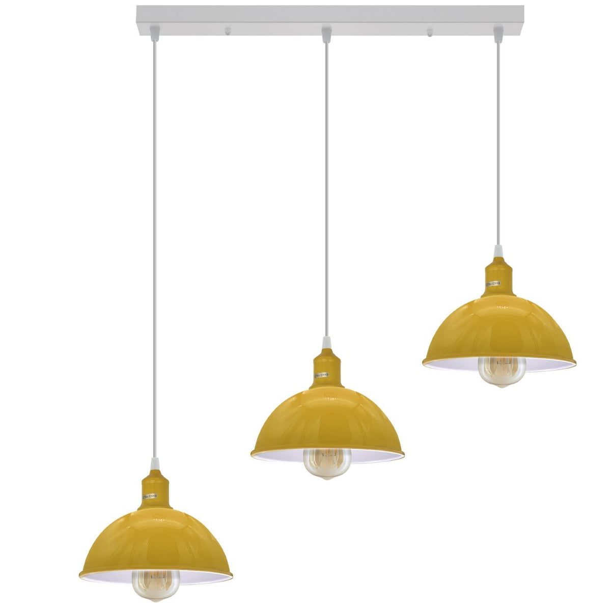 3-Light Cluster Pendant – Coloured Holders & Shades, Plate or Bar - Yellow, Dome 21 cm Yellow 500 mm Rose, Without Bulb