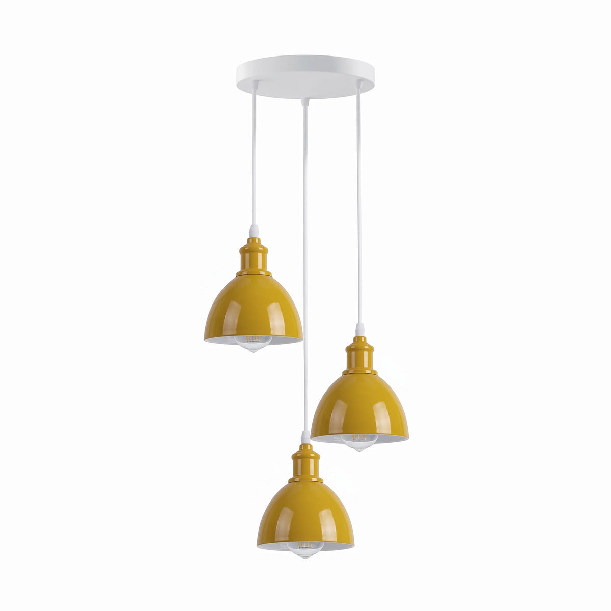 3-Light Cluster Pendant – Coloured Holders & Shades, Plate or Bar - Yellow, Bell 15 cm Yellow, Without Bulb