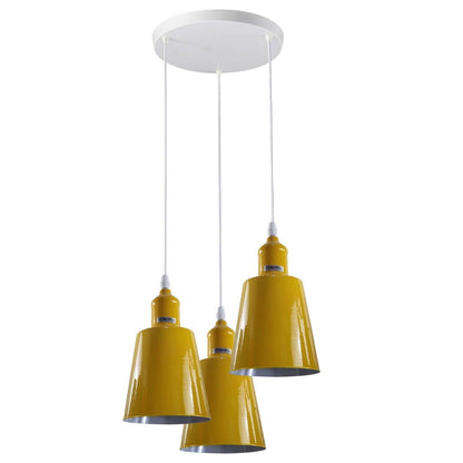 3-Light Cluster Pendant – Coloured Holders & Shades, Plate or Bar - Yellow, Tall Bell 15 cm Yellow, Without Bulb
