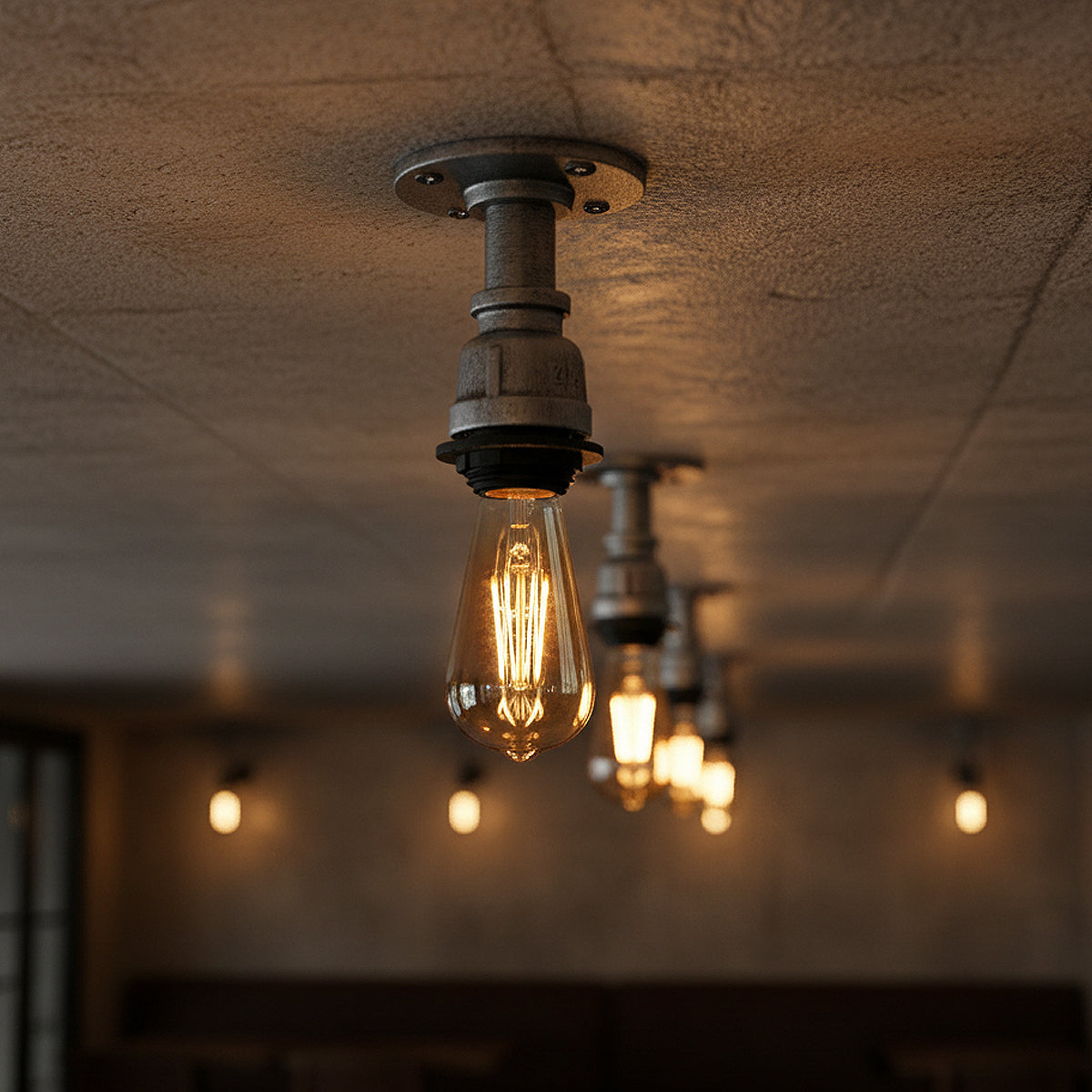Steampunk Pipe Flush Ceiling Light – Black, Copper or Silver, E27 - photo 5