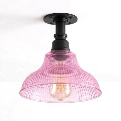 Steampunk Pipe Flush Ceiling Light – Black, Copper or Silver, E27 - Black, Purple Glass 20 cm, with LED Bulb