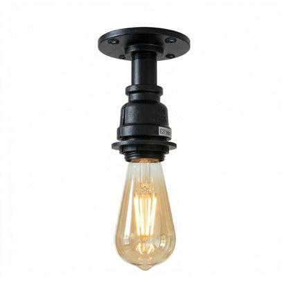 Steampunk Pipe Flush Ceiling Light – Black, Copper or Silver, E27 - Black, No Shade