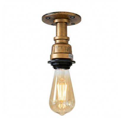 Steampunk Pipe Flush Ceiling Light – Black, Copper or Silver, E27 - Brushed Copper, No Shade