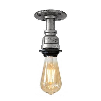 Steampunk Pipe Flush Ceiling Light – Black, Copper or Silver, E27 - Brushed Silver, No Shade