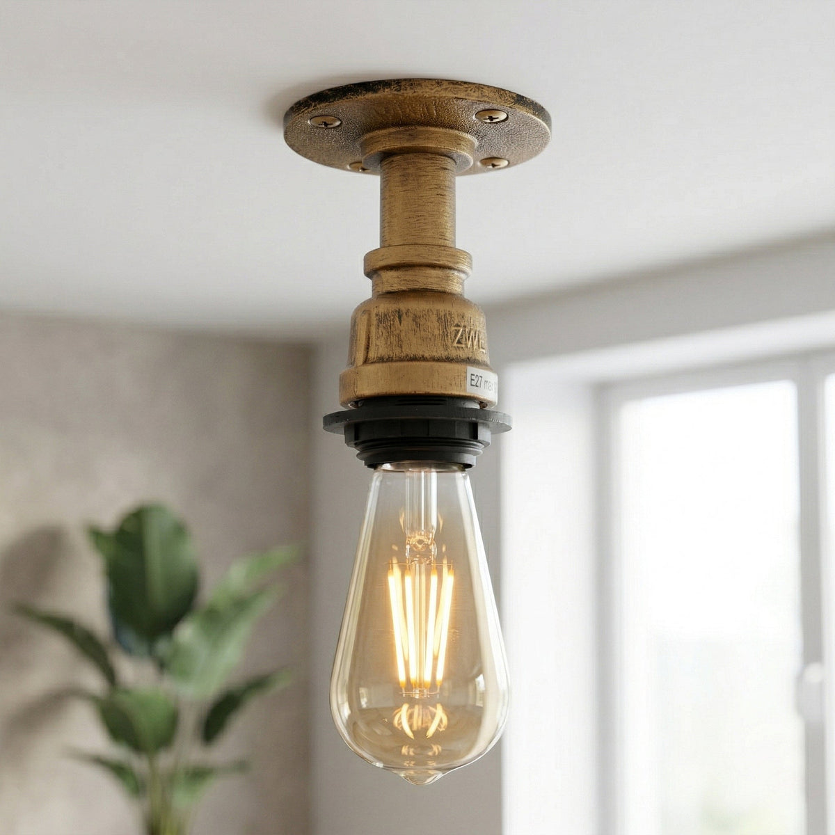 Steampunk Pipe Flush Ceiling Light – Black, Copper or Silver, E27