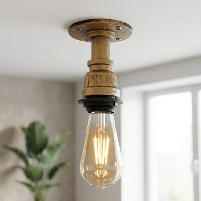 Steampunk Pipe Flush Ceiling Light – Black, Copper or Silver, E27