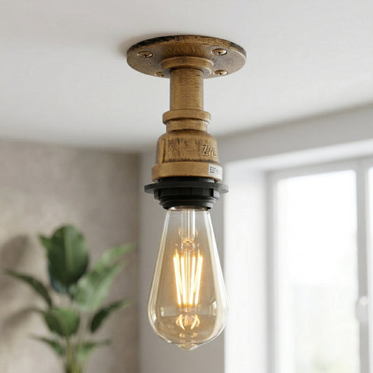 Steampunk Pipe Flush Ceiling Light – Black, Copper or Silver, E27