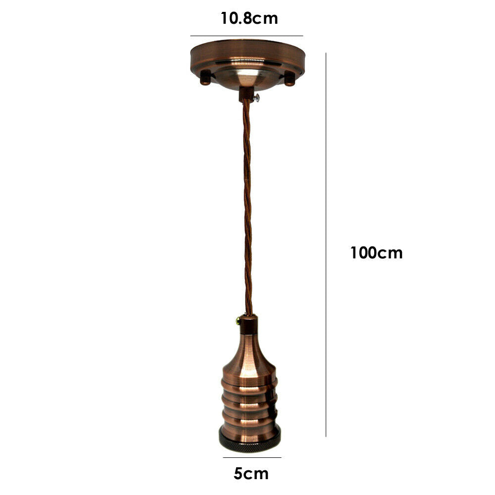 Pendant Light Fitting – Copper Ribbed E27 Holder, Twisted Cable - photo 2