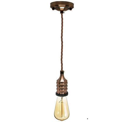 Pendant Light Fitting – Copper Ribbed E27 Holder, Twisted Cable - photo 4