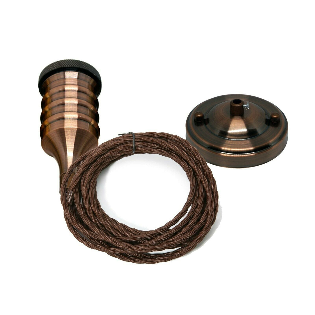 Pendant Light Fitting – Copper Ribbed E27 Holder, Twisted Cable - photo 5