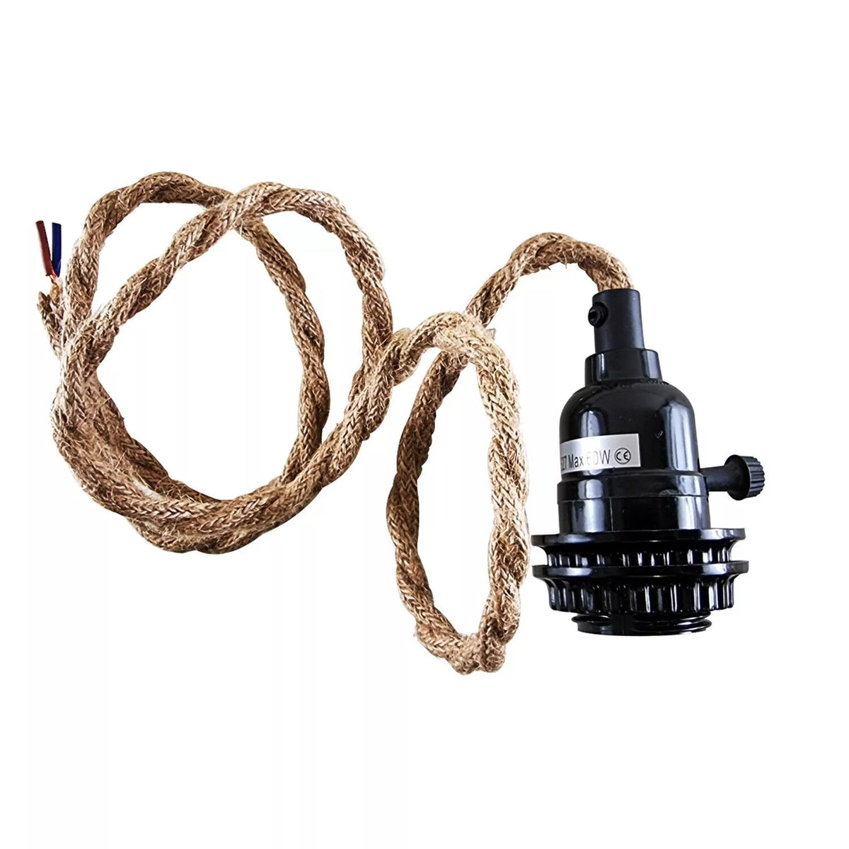 Hemp Rope Pendant Light Fitting – Switched E27 Holder, Black - photo 4