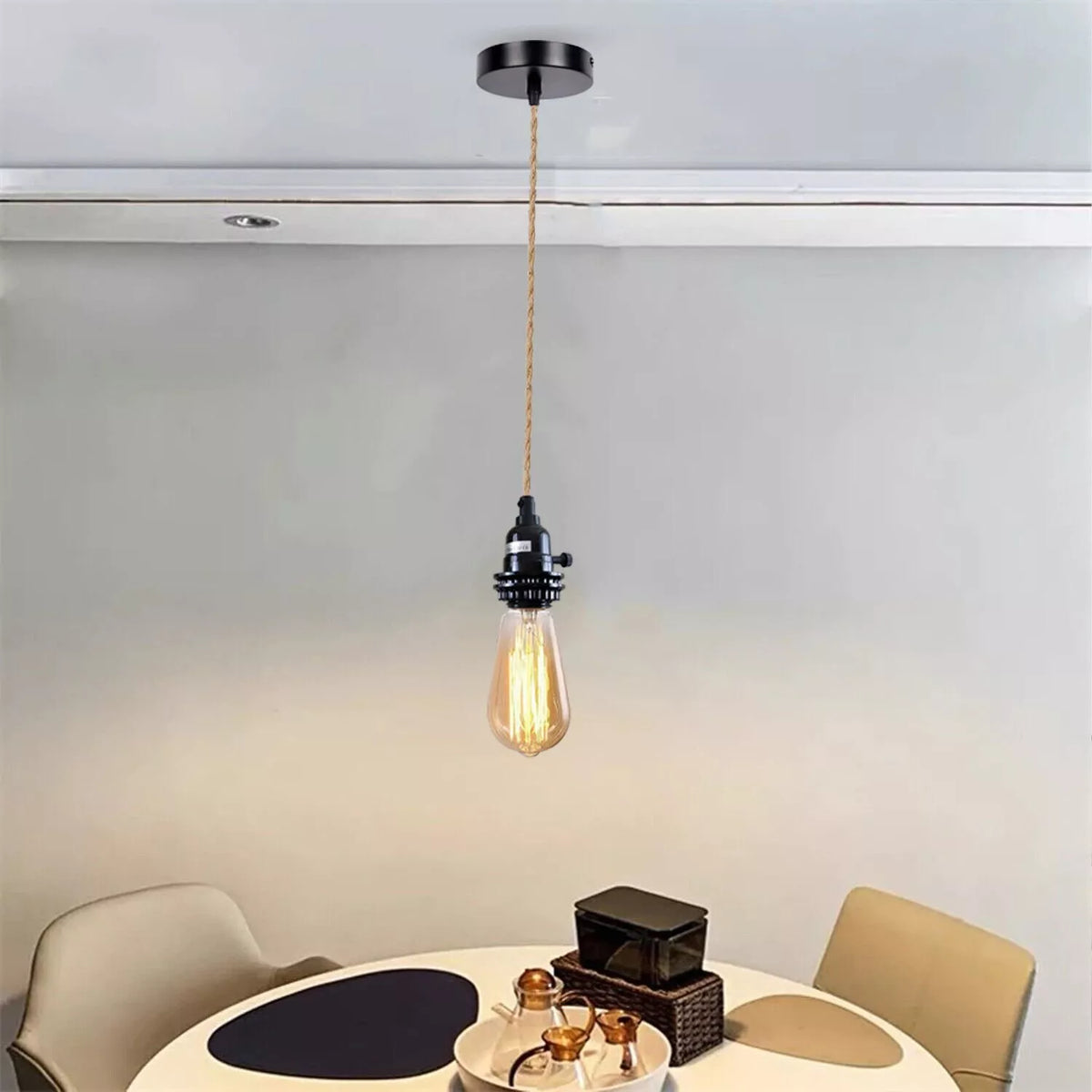 Hemp Rope Pendant Light Fitting – Switched E27 Holder, Black