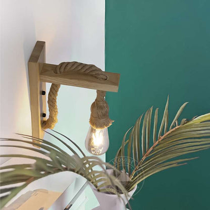 Wooden Bracket Rope Wall Light – Natural Hemp, E27 - photo 6