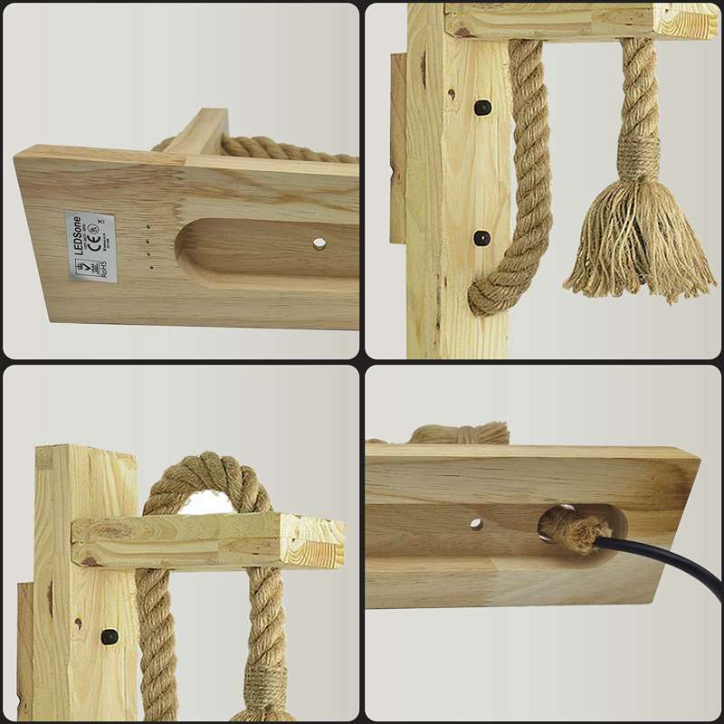 Wooden Bracket Rope Wall Light – Natural Hemp, E27 - photo 7