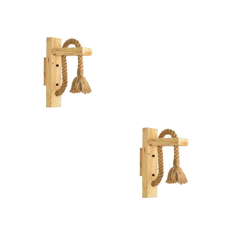 Wooden Bracket Rope Wall Light – Natural Hemp, E27 - Without Bulb, Hemp, Pack of 2