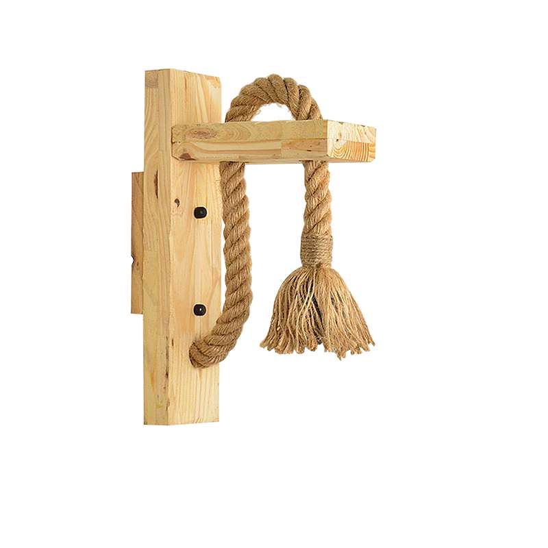 Wooden Bracket Rope Wall Light – Natural Hemp, E27 - Without Bulb, Hemp, Single