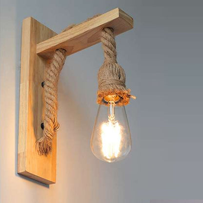 Wooden Bracket Rope Wall Light – Natural Hemp, E27