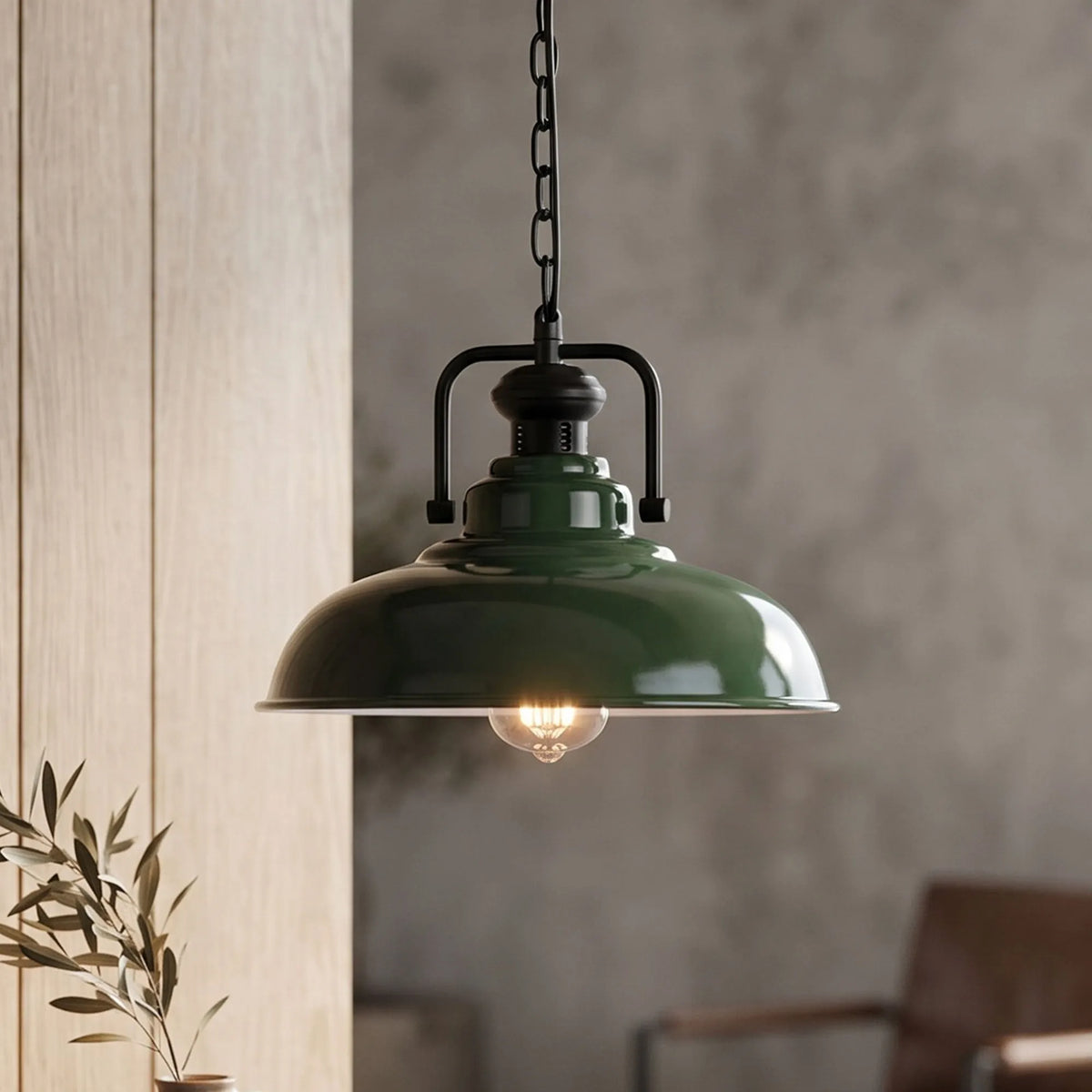 Industrial Chain Pendant Light – Black Yoke Holder, Metal Shade, E27 - photo 12