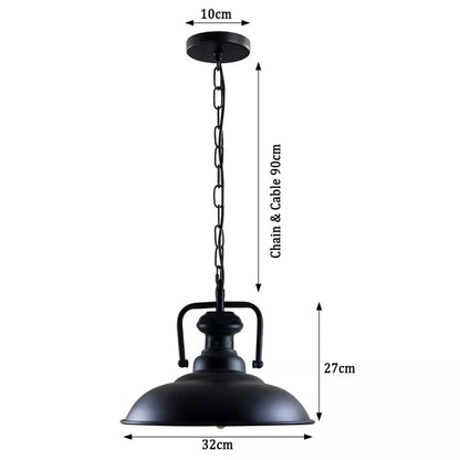 Industrial Chain Pendant Light – Black Yoke Holder, Metal Shade, E27 - photo 2