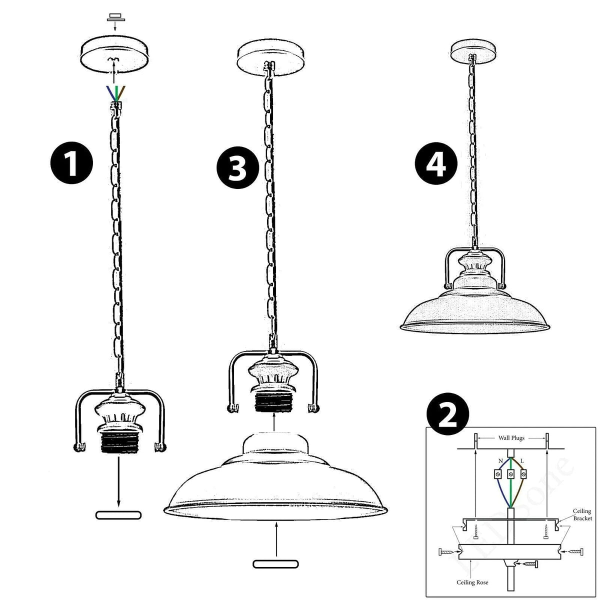 Industrial Chain Pendant Light – Black Yoke Holder, Metal Shade, E27 - photo 3