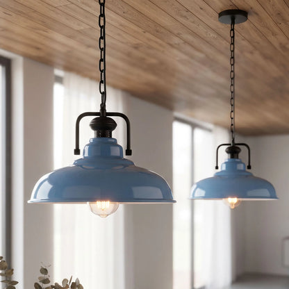 Industrial Chain Pendant Light – Black Yoke Holder, Metal Shade, E27 - photo 4
