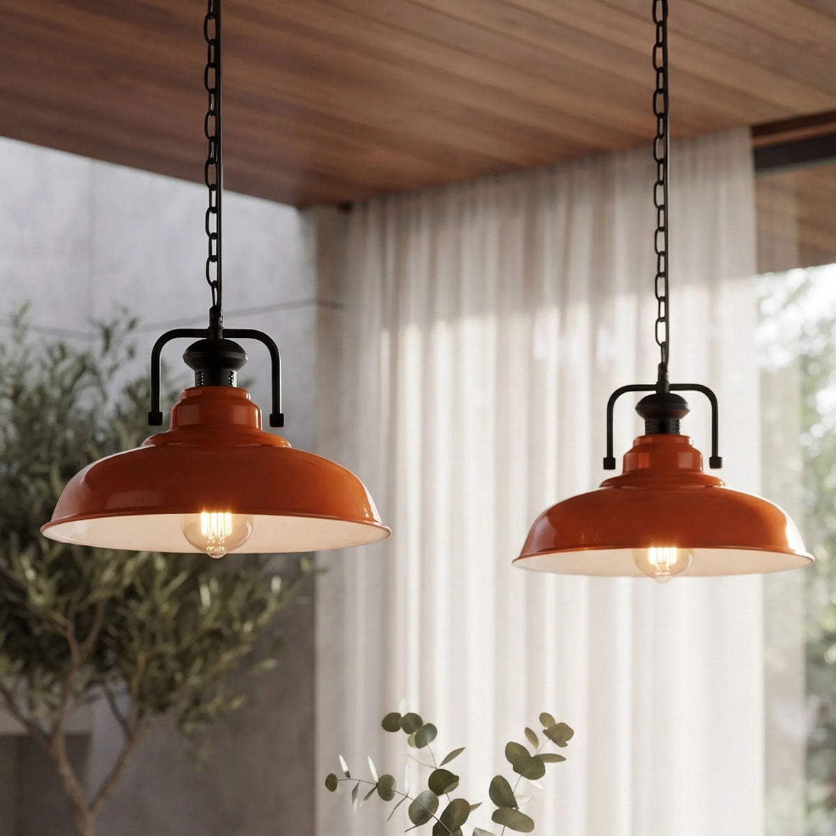 Industrial Chain Pendant Light – Black Yoke Holder, Metal Shade, E27 - photo 6