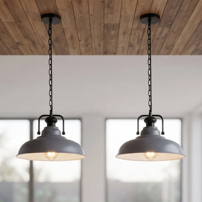 Industrial Chain Pendant Light – Black Yoke Holder, Metal Shade, E27 - photo 9
