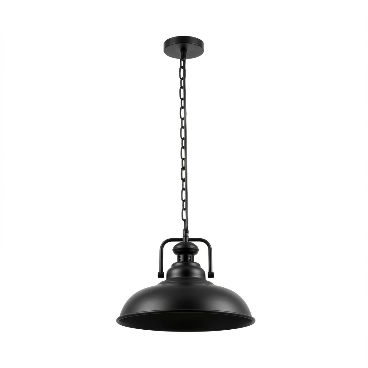 Industrial Chain Pendant Light – Black Yoke Holder, Metal Shade, E27 - Black, Temple 31 cm Black, Without Bulb