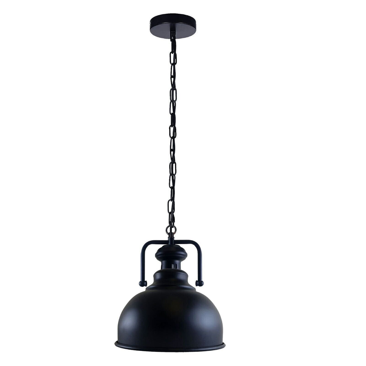 Industrial Chain Pendant Light – Black Yoke Holder, Metal Shade, E27 - Black & White, Curvy 21 cm Black, Without Bulb