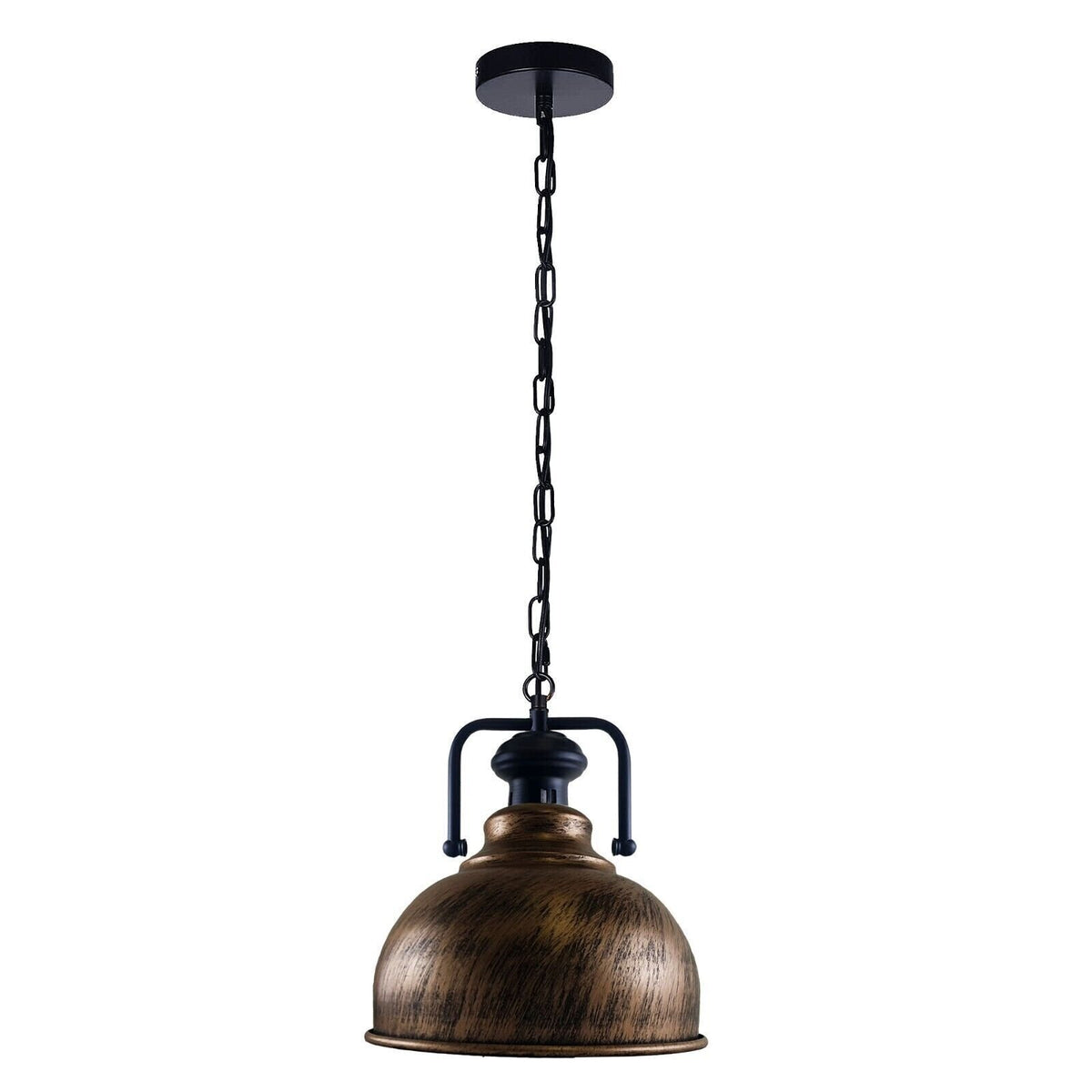 Industrial Chain Pendant Light – Black Yoke Holder, Metal Shade, E27 - Black & White, Curvy 21 cm Brushed Copper, Without Bulb