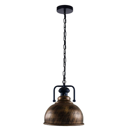Industrial Chain Pendant Light – Black Yoke Holder, Metal Shade, E27 - Black & White, Curvy 21 cm Brushed Copper, Without Bulb