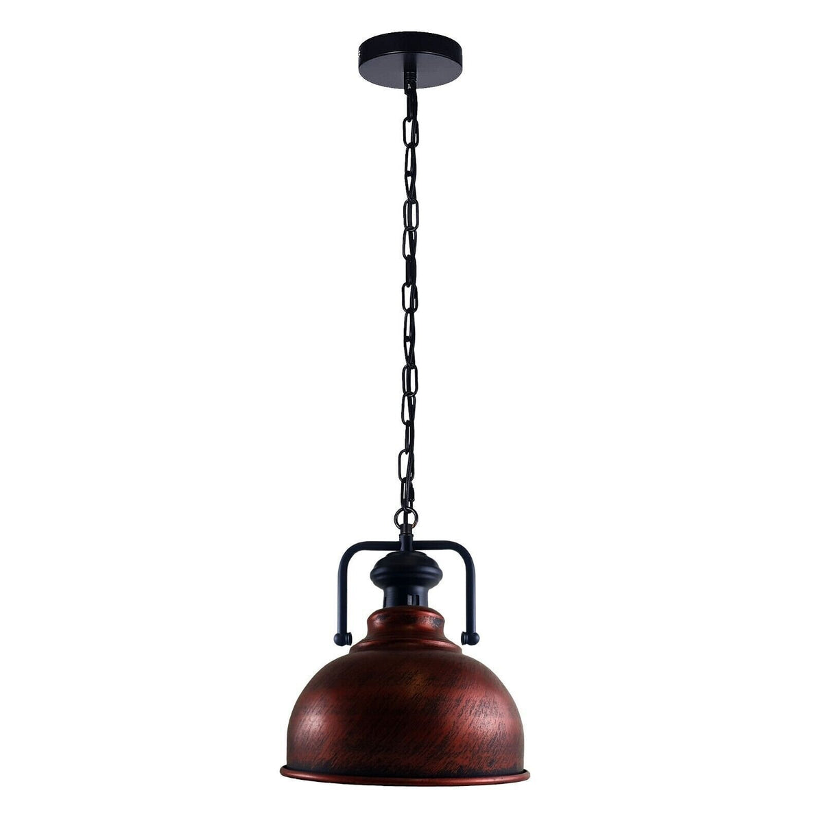 Industrial Chain Pendant Light – Black Yoke Holder, Metal Shade, E27 - Black & White, Curvy 21 cm Rustic Red, Without Bulb