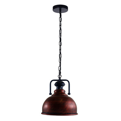 Industrial Chain Pendant Light – Black Yoke Holder, Metal Shade, E27 - Black & White, Curvy 21 cm Rustic Red, Without Bulb