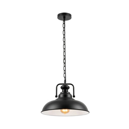Industrial Chain Pendant Light – Black Yoke Holder, Metal Shade, E27 - Black & White, Gloss Metal 32 cm Black & White Inner, Without Bulb